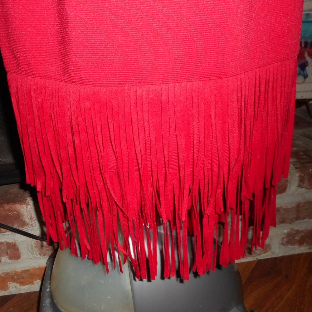 NWOT Adrianna Papell Bright Red Flapper style Fringe dress, 6 - Picture 4 of 8